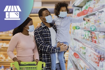 Family of three shopping at the grocery store