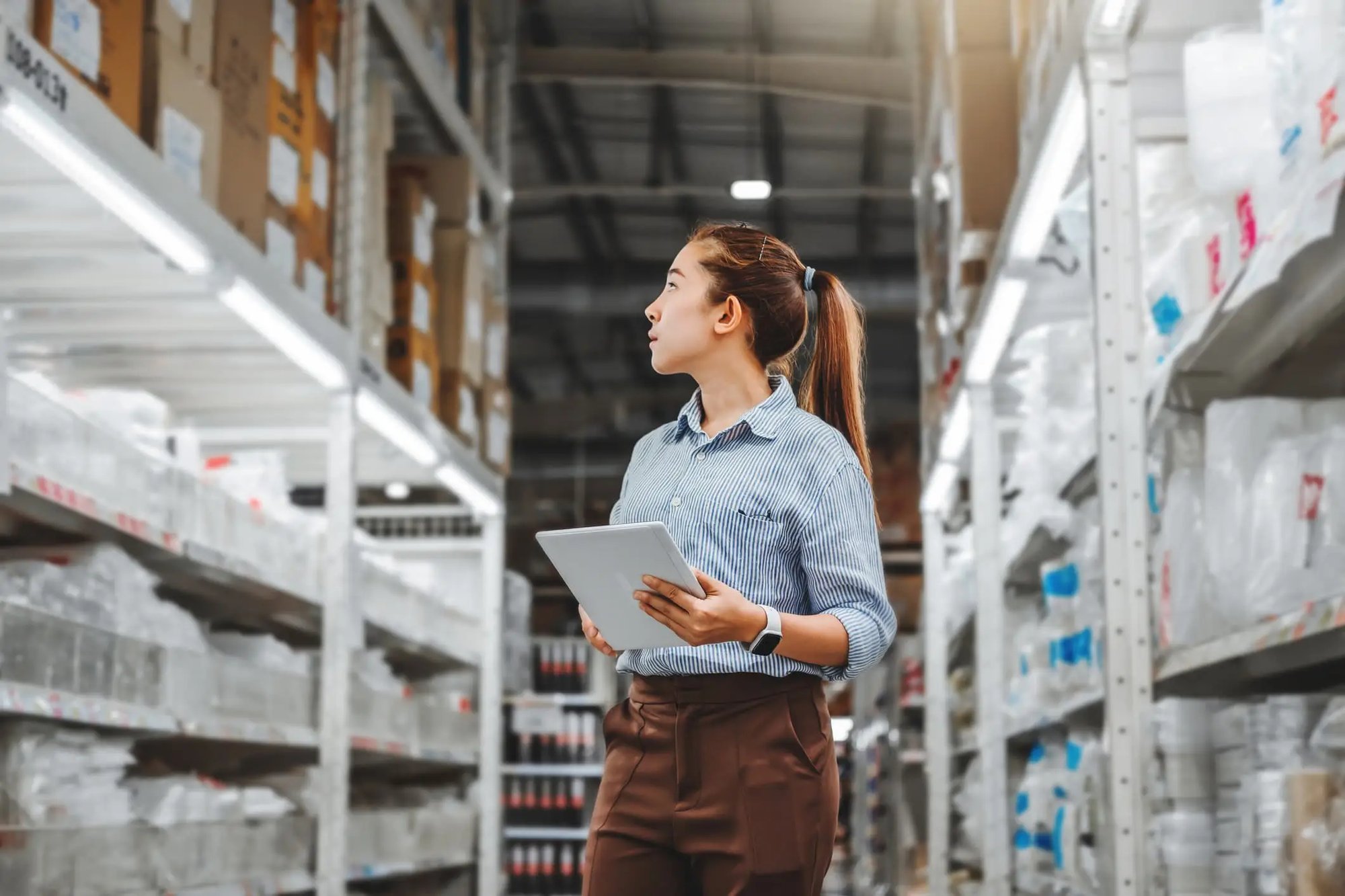 Woman in a warehouse